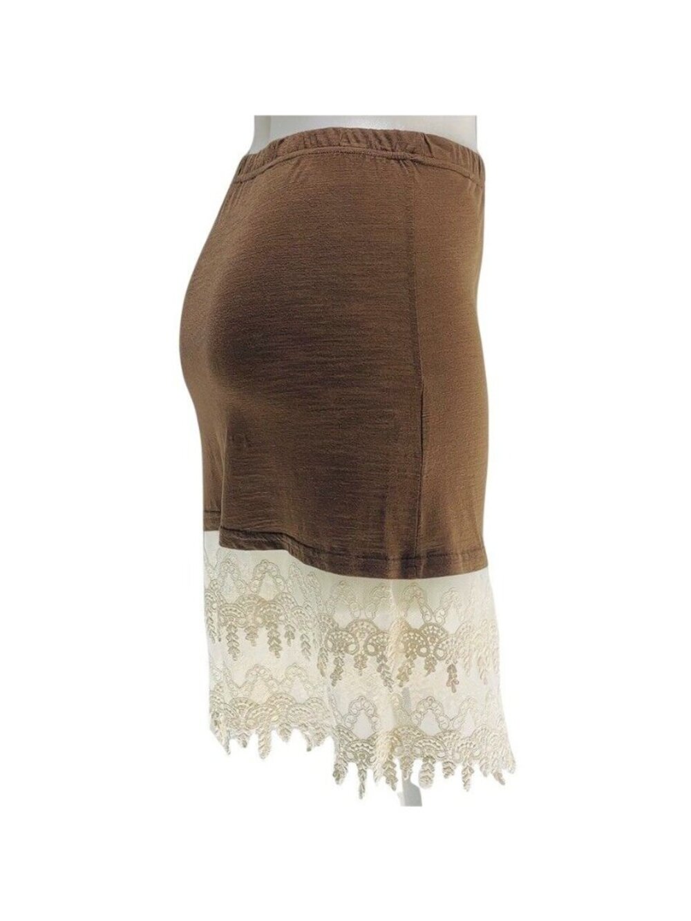 Southern Grace Womens Elastic Waist Brown Skirt With Lace Hem Medium - Picture 3 of 10